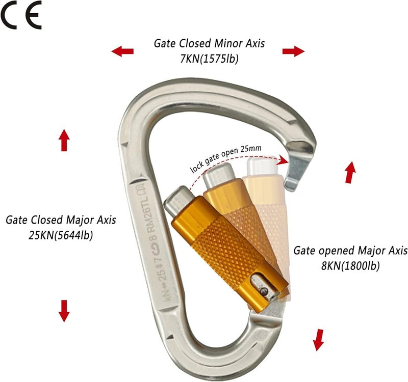 SOB Auto Locking Climbing Carabiner Clips,Heavy Duty Asymmetrical Carabiner Connector Used for Rappelling Gear Rescue Outdoor Projects Dog Leash - Image 4